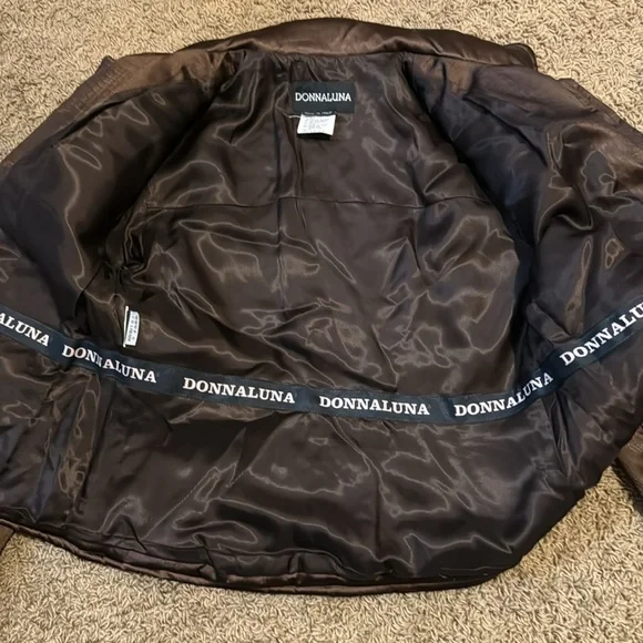 donnaluna brown satin puffer bomber jacket size 12 made in Italy - Picture 5 of 8